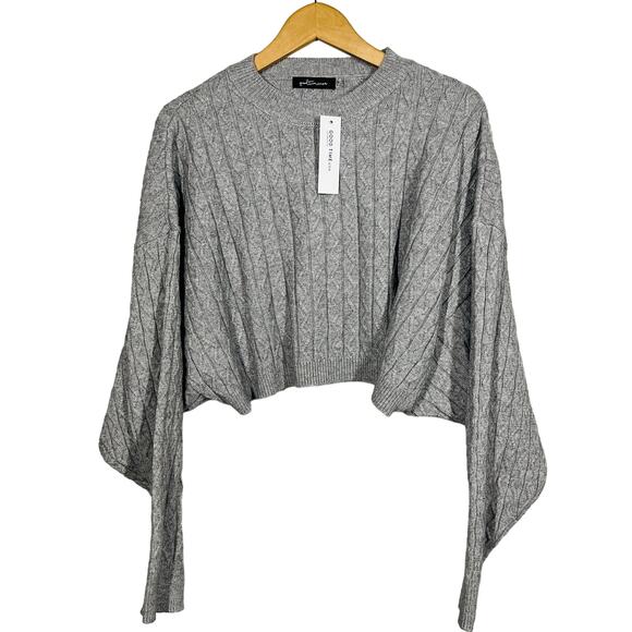 NEW! Good Time USA Crop Crewneck Sweater Casual Knit Gray Zig Zag LS - XL - Picture 1 of 5